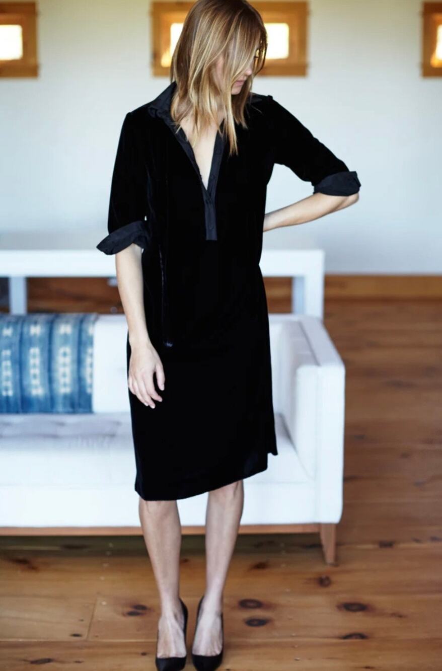 Emerson Fry Velvet Shirtdress Belt Black Long Sleeve Dress Silk 10 Large